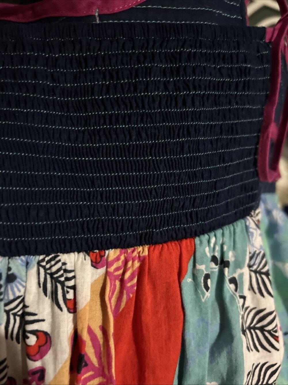 Anthropologie Lilka Floral Feather Dress Sz L Spaghetti Straps Blue Red Vtg Y2K - Picture 8 of 10